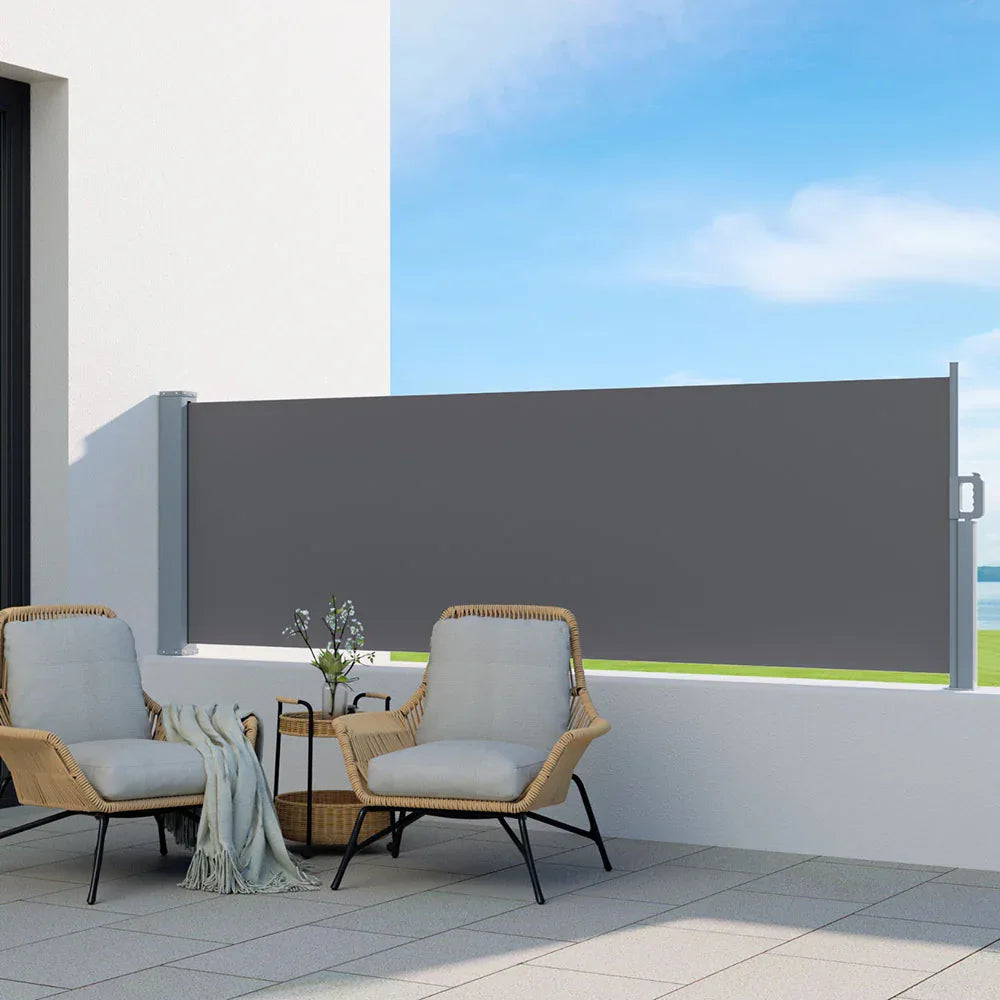 Instahut Side Awning Sun Shade Outdoor Blinds Retractable Screen 1X3M Grey - Mekamart Australia