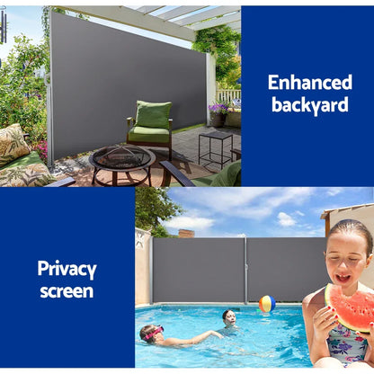 Instahut Side Awning Sun Shade Outdoor Blinds Retractable Screen 1.4X3M GR - Mekamart Australia