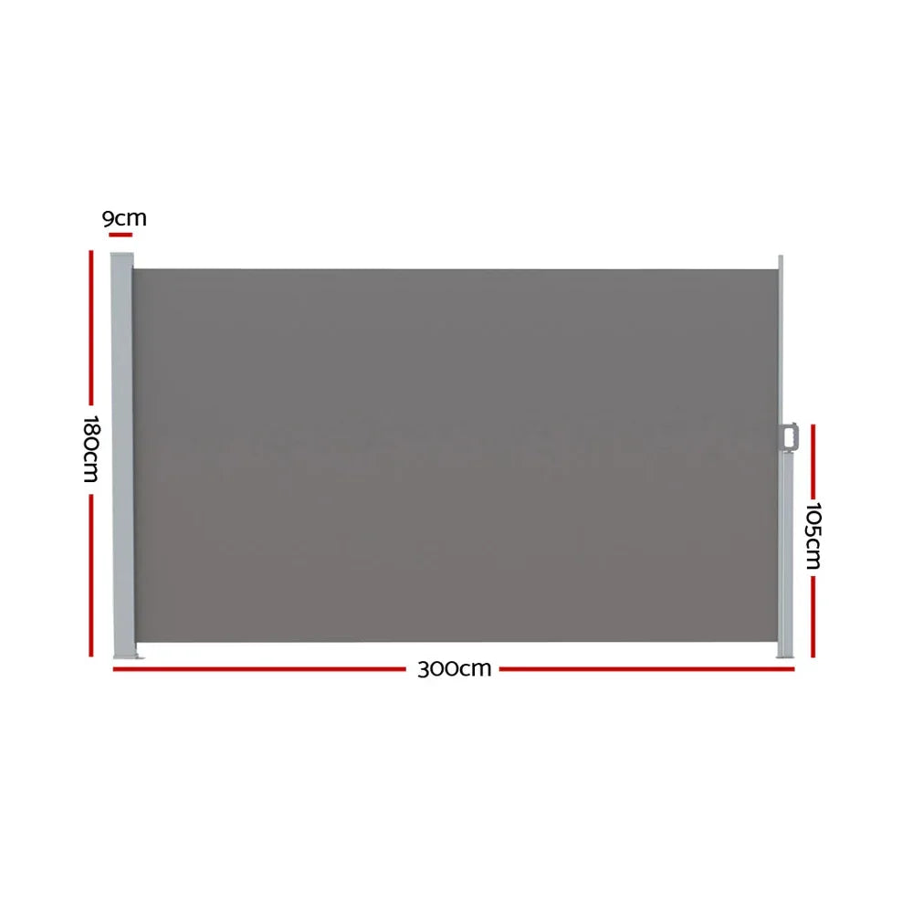 Instahut Side Awning Sun Shade Outdoor Retractable Privacy Screen 1.8X3M Grey - Mekamart Australia