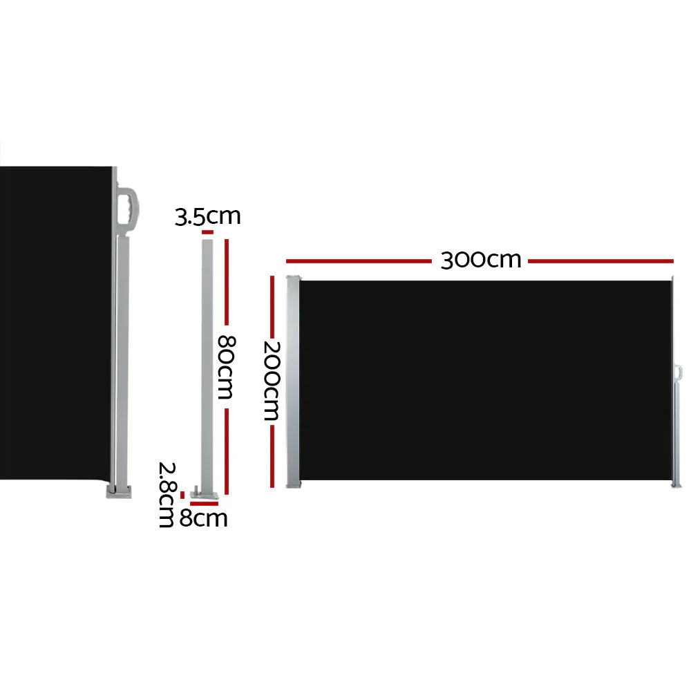 Instahut Side Awning Sun Shade Outdoor Retractable Privacy Screen 2X3M Black - Mekamart Australia