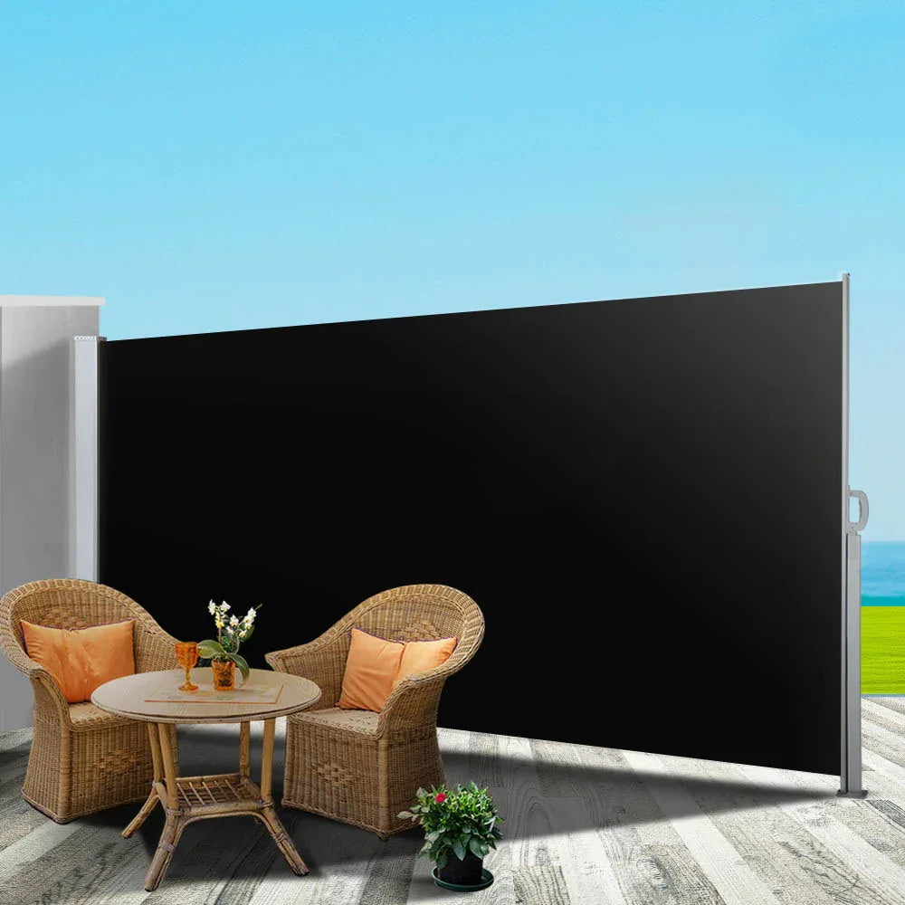 Instahut Side Awning Sun Shade Outdoor Retractable Privacy Screen 2X3M Black X2 - Mekamart Australia