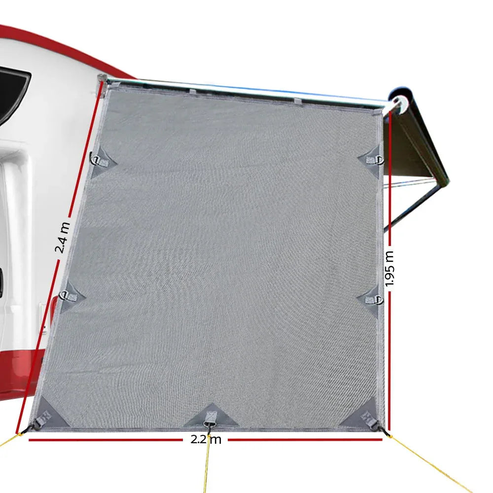 Caravan Privacy Screen Roll Out Awning 1.95 x 2.2M Sun Shade End Wall Side Grey - Mekamart Australia