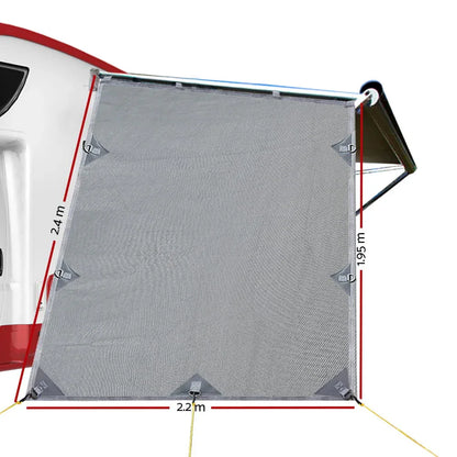 Caravan Privacy Screen Roll Out Awning 1.95 x 2.2M Sun Shade End Wall Side Grey - Mekamart Australia