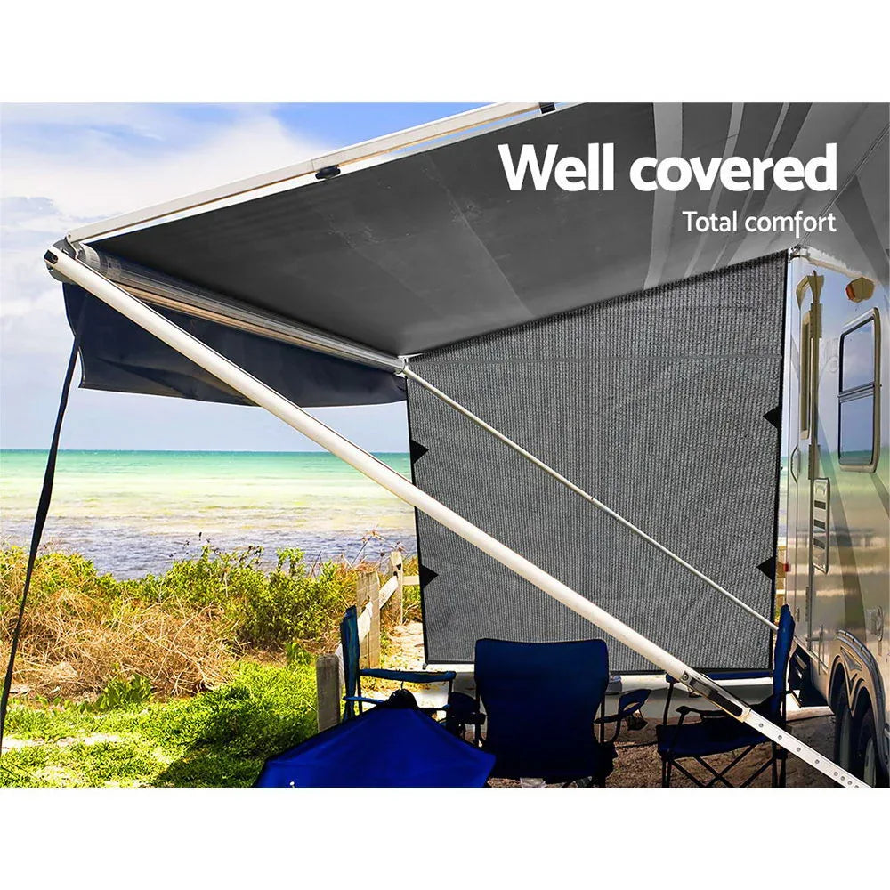 Caravan Privacy Screen Roll Out Awning 1.95 x 2.2M Sun Shade End Wall Side Grey - Mekamart Australia