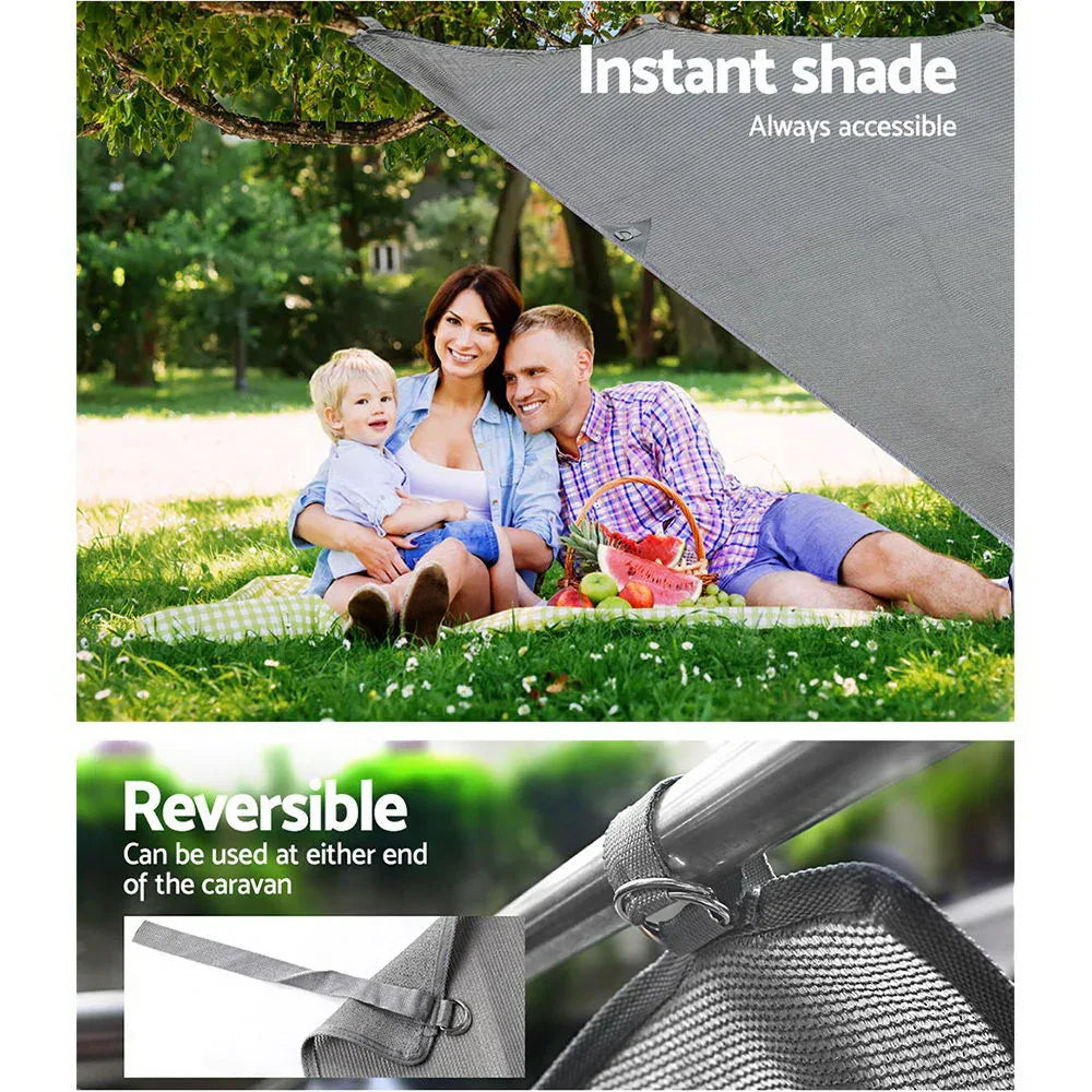 Caravan Privacy Screen Roll Out Awning 1.95 x 2.2M Sun Shade End Wall Side Grey - Mekamart Australia
