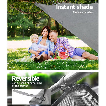 Caravan Privacy Screen Roll Out Awning 1.95 x 2.2M Sun Shade End Wall Side Grey - Mekamart Australia