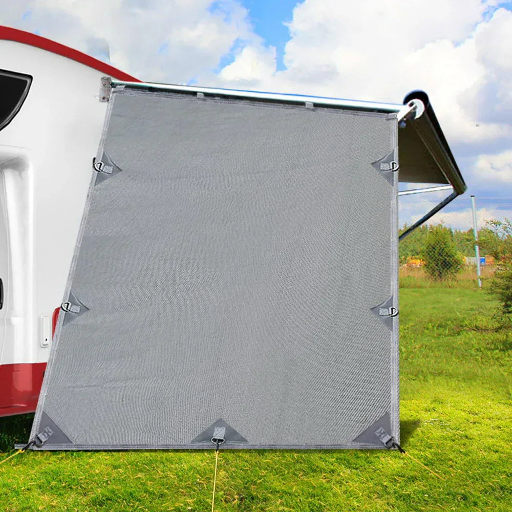Caravan Privacy Screen Roll Out Awning 1.95 x 2.2M Sun Shade End Wall Side Grey - Mekamart Australia
