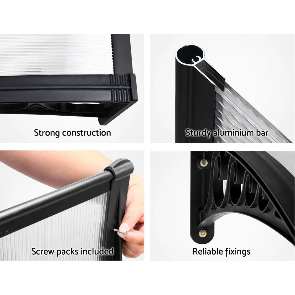 Instahut Window Door Awning 1mx1.5m Transparent - Mekamart Australia