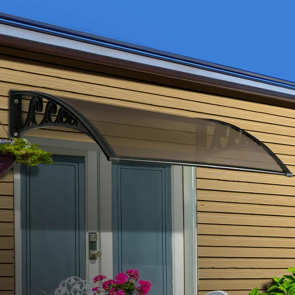 Instahut Window Awning Door Canopy 1m x 2m Brown - Mekamart Australia