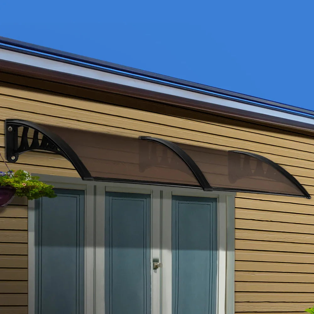 Instahut Window Door Awning 1mx2.4m Brown Hollow Sheet Plastic Frame - Mekamart Australia