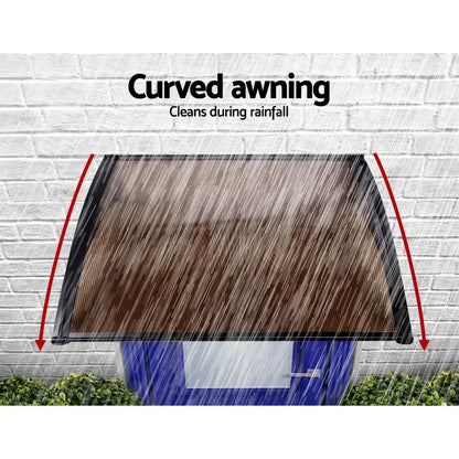 Instahut Window Door Awning 1mx2.4m Brown Hollow Sheet Plastic Frame - Mekamart Australia
