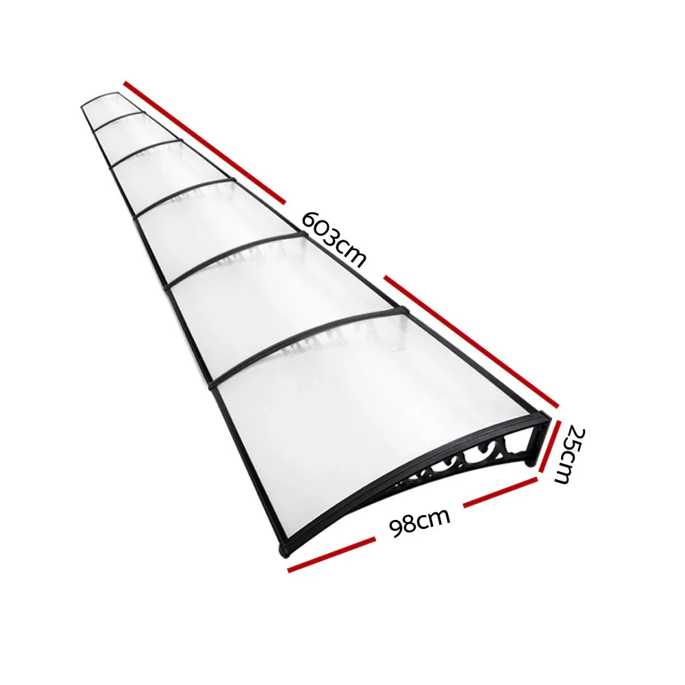 Instahut Window Door Awning 1mx6m Transparent Plastic Frame - Mekamart Australia