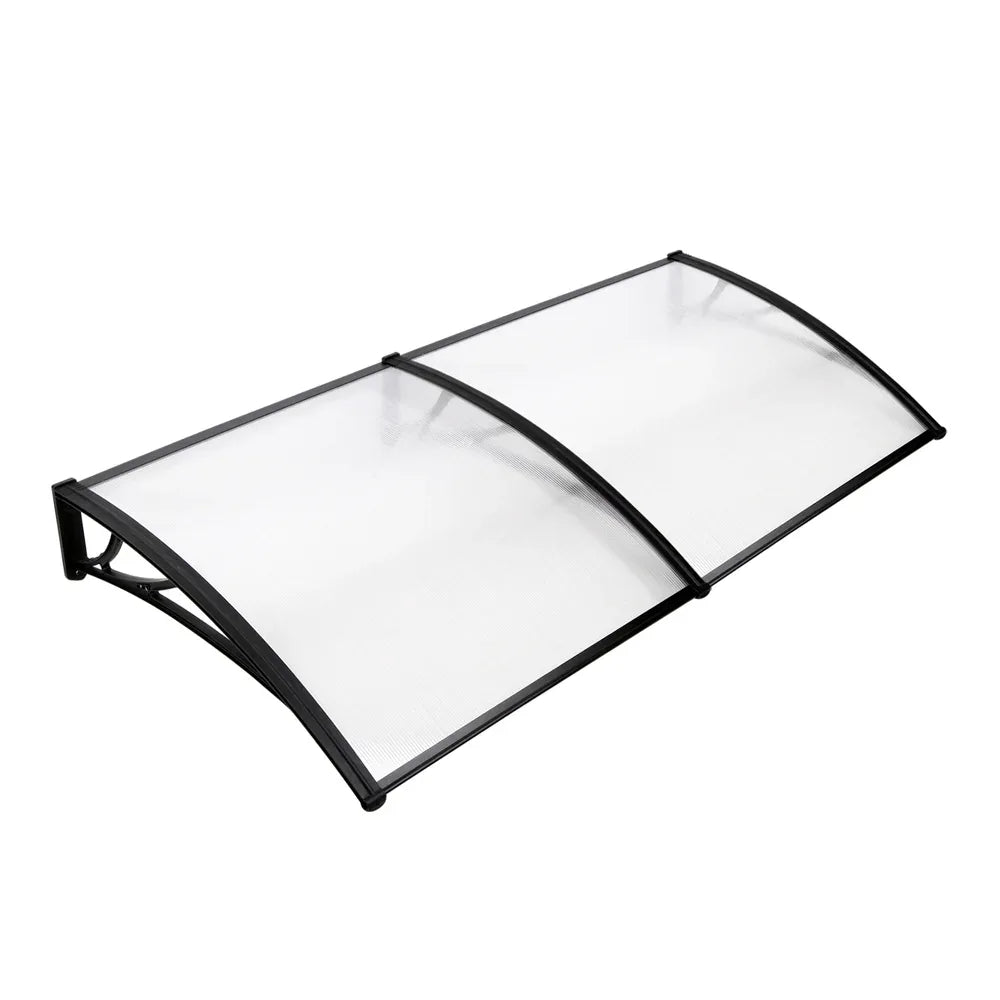 Instahut Window Door Awning Canopy 1mx2m Transparent Sheet Black Plastic Frame - Mekamart Australia