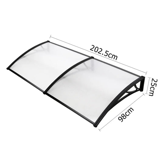 Instahut Window Door Awning Canopy 1mx2m Transparent Sheet Black Plastic Frame - Mekamart Australia