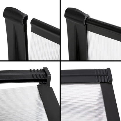 Instahut Window Door Awning Canopy 1mx2m Transparent Sheet Black Plastic Frame - Mekamart Australia