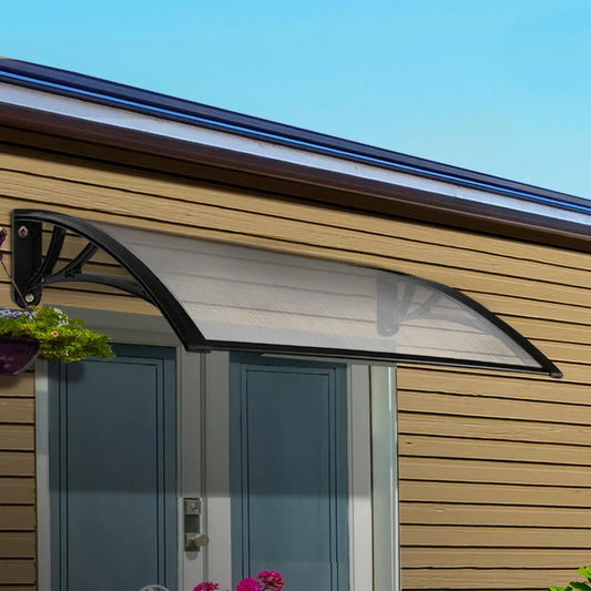 Instahut Window Door Awning Canopy 1mx2m Transparent Sheet Black Plastic Frame - Mekamart Australia