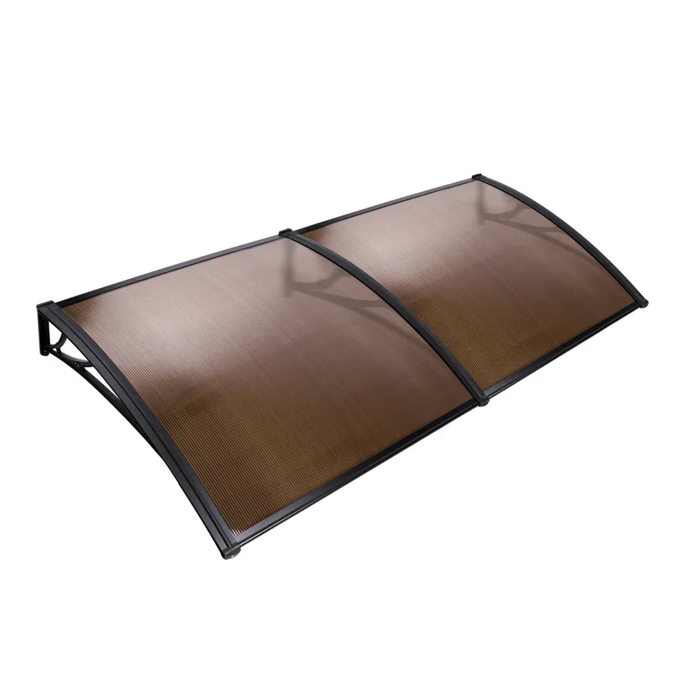 Instahut Window Door Awning Canopy 1mx2m Brown Sheet Black Plastic Frame - Mekamart Australia