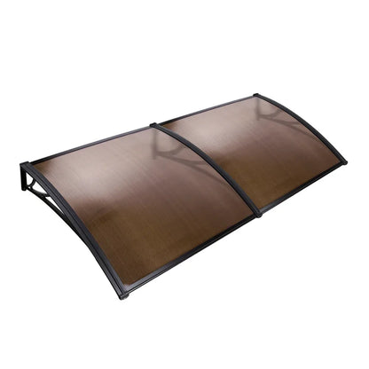 Instahut Window Door Awning Canopy 1mx2m Brown Sheet Black Plastic Frame - Mekamart Australia