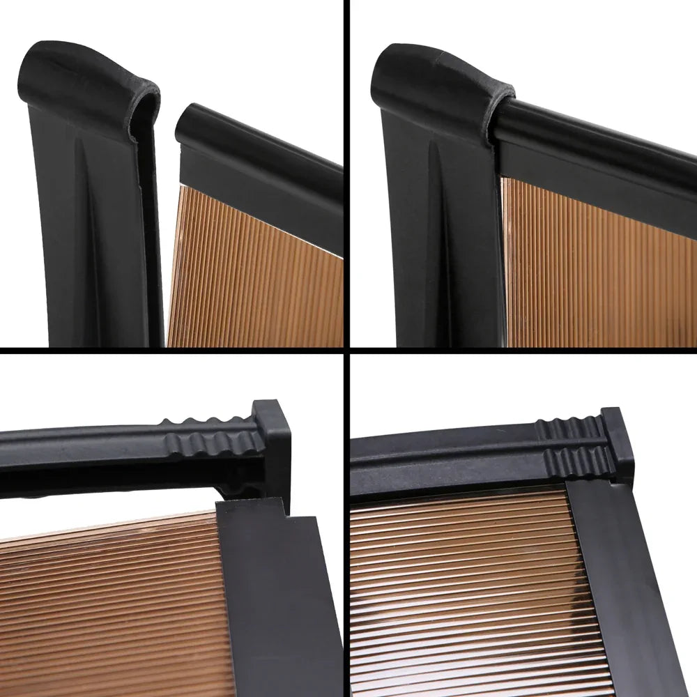 Instahut Window Door Awning Canopy 1mx2m Brown Sheet Black Plastic Frame - Mekamart Australia