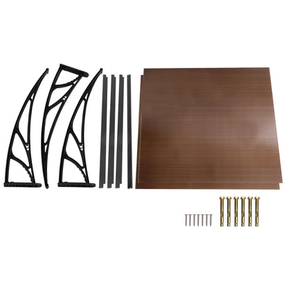 Instahut Window Door Awning Canopy 1mx2m Brown Sheet Black Plastic Frame - Mekamart Australia