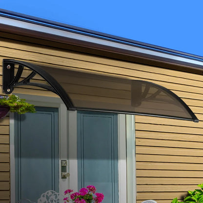 Instahut Window Door Awning Canopy 1mx2m Brown Sheet Black Plastic Frame - Mekamart Australia