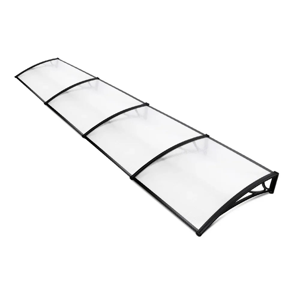 Instahut Window Awning Door Canopy 1m x 4m Transparent Sheet Black Plastic Frame - Mekamart Australia
