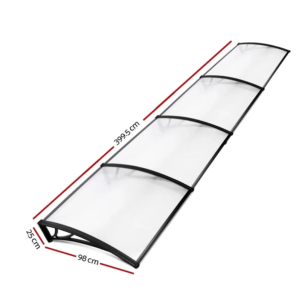 Instahut Window Awning Door Canopy 1m x 4m Transparent Sheet Black Plastic Frame - Mekamart Australia