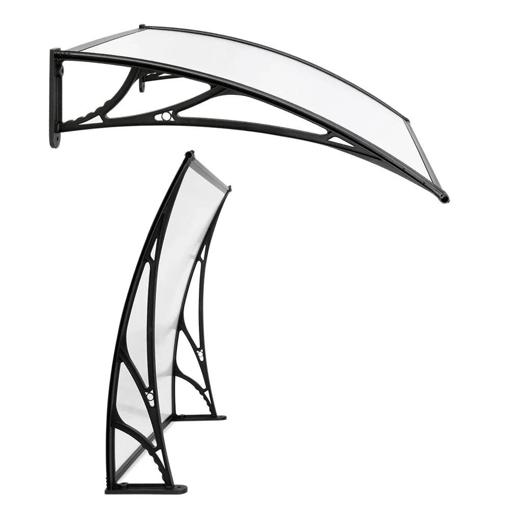 Instahut Window Awning Door Canopy 1m x 4m Transparent Sheet Black Plastic Frame - Mekamart Australia