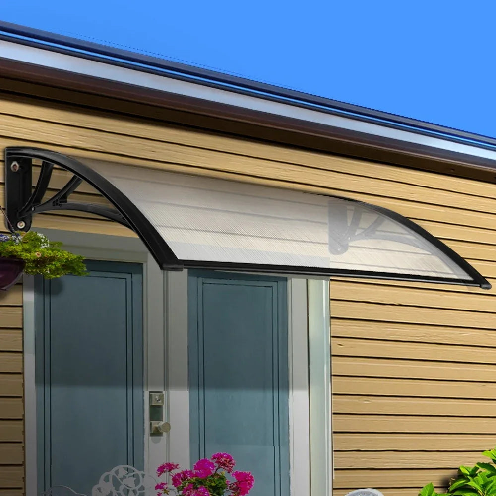 Instahut Window Awning Door Canopy 1m x 4m Transparent Sheet Black Plastic Frame - Mekamart Australia