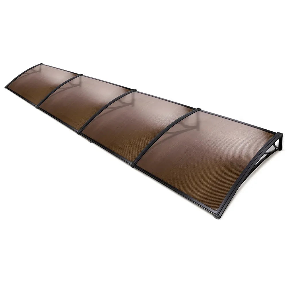 Instahut Window Awning Door Canopy 1m x 4m Brown Sheet Black Plastic Frame - Mekamart Australia