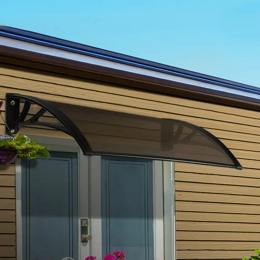 Instahut Window Awning Door Canopy 1m x 4m Brown Sheet Black Plastic Frame - Mekamart Australia