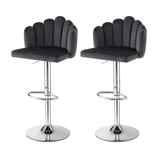 Artiss Bar Stool X2 Kitchen Dining Counter Gaslift Chair Adjustable Velvet Grey - Mekamart Australia
