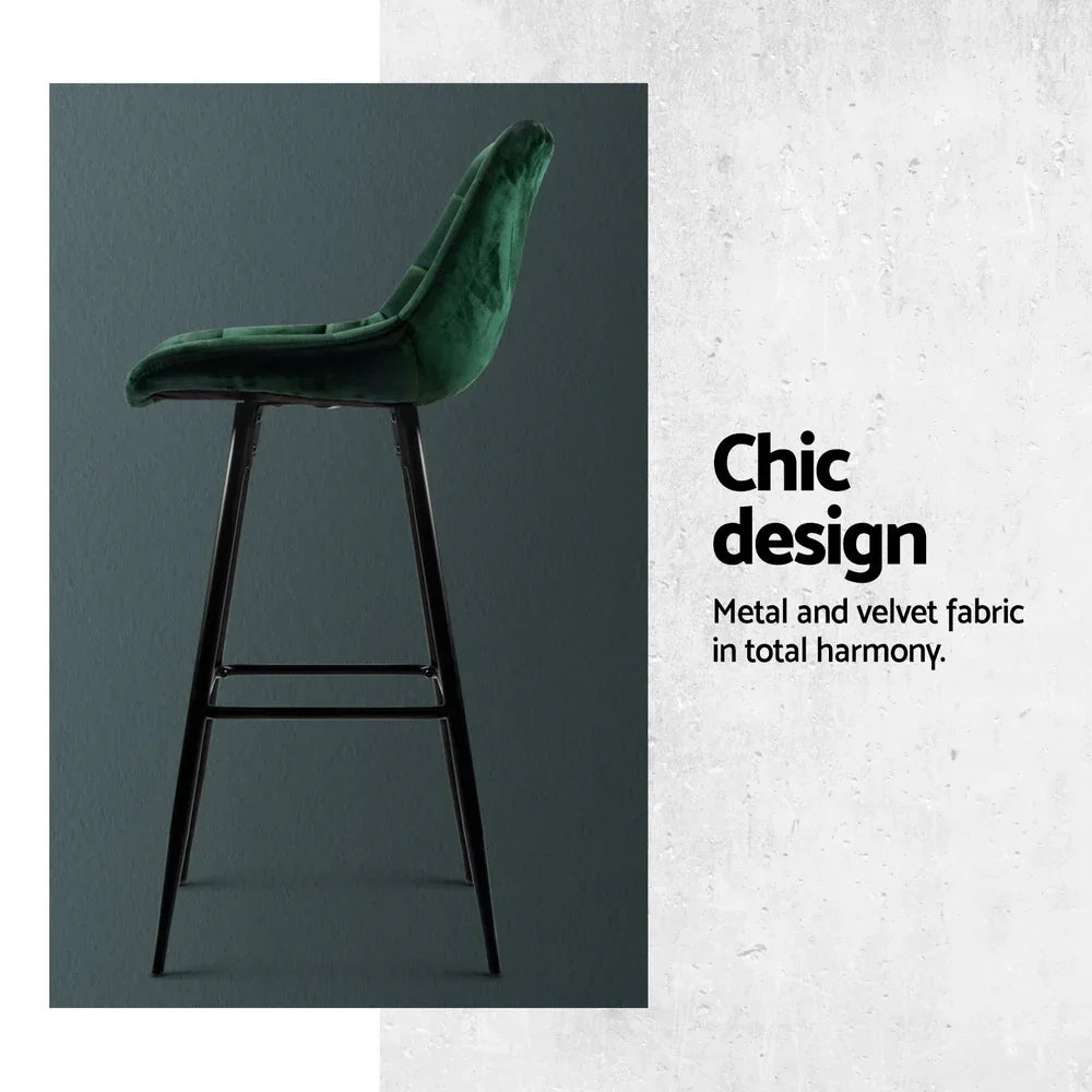 Artiss 4x Bar Stools Velvet Chairs Green - Mekamart Australia