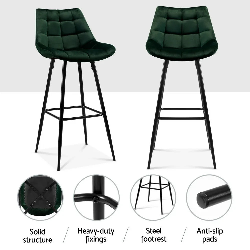 Artiss 4x Bar Stools Velvet Chairs Green - Mekamart Australia