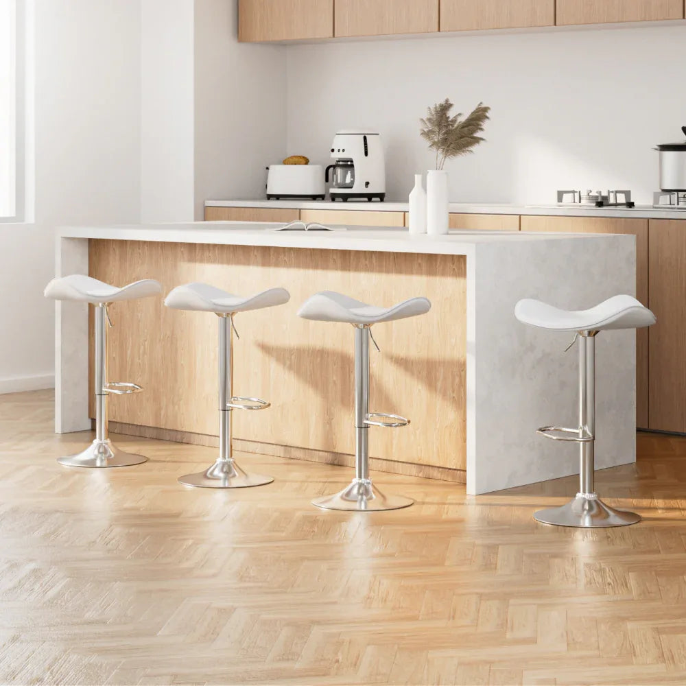 Artiss 4x Bar Stools Leather Gas Lift Chair White - Mekamart Australia