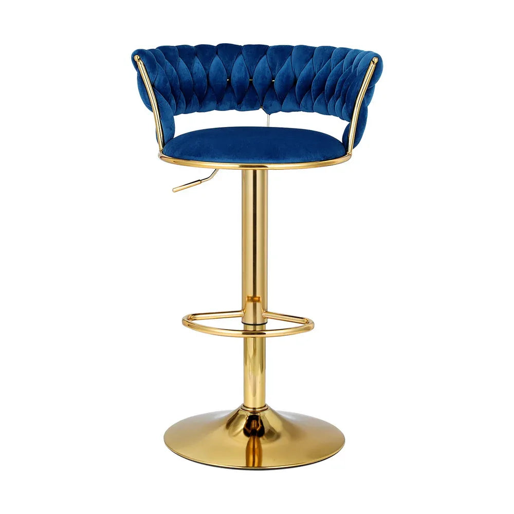 Artiss Bar Stools Gas Lift Velvet Woven Backrest Navy - Mekamart Australia