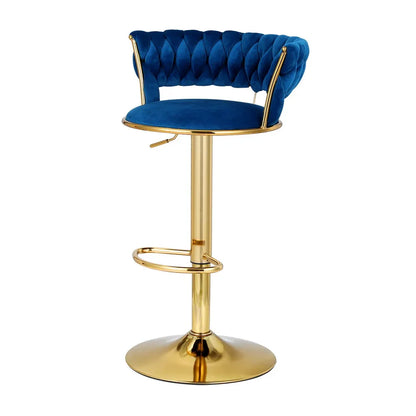 Artiss Bar Stools Gas Lift Velvet Woven Backrest Navy - Mekamart Australia