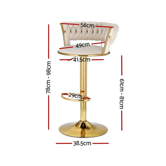 Artiss 4x Bar Stools Gas Lift Velvet Woven Backrest Ivory - Mekamart Australia