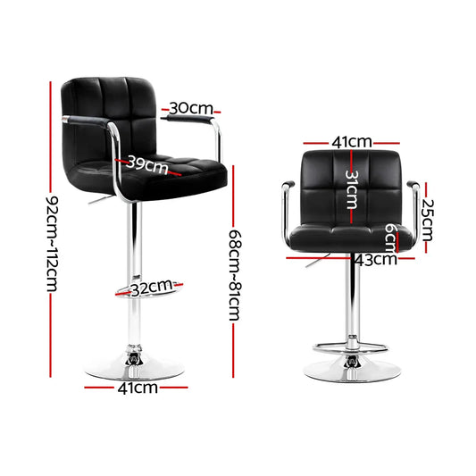 Artiss 4x Bar Stools Leather Gas Lift w/Armrest Black - Mekamart Australia