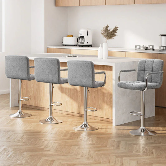 Artiss 4x Bar Stools Fabric Gas Lift w/Armrest Grey - Mekamart Australia