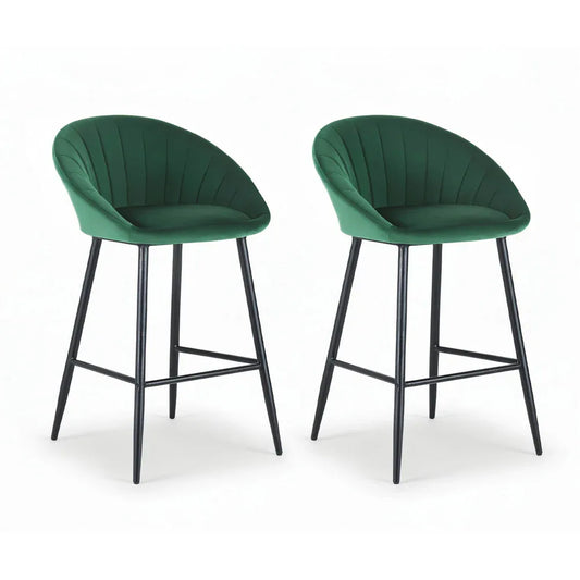 Artiss 2x Bar Stools Kitchen Dining Chair Counter Stool Tub Velvet Metal Green - Mekamart Australia