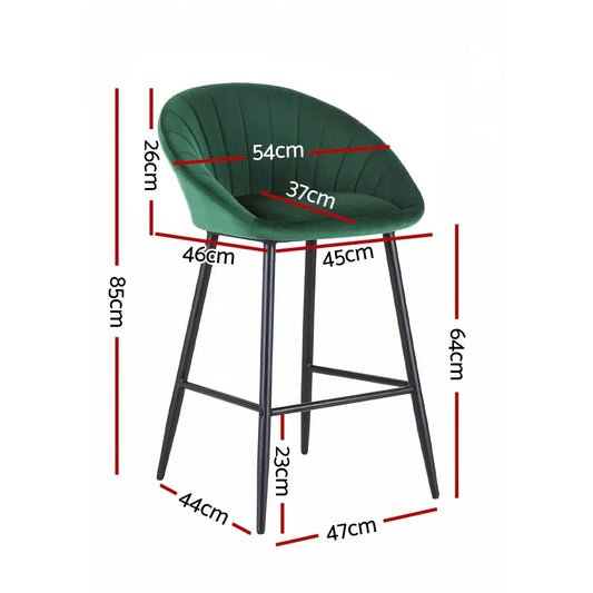 Artiss 2x Bar Stools Kitchen Dining Chair Counter Stool Tub Velvet Metal Green - Mekamart Australia