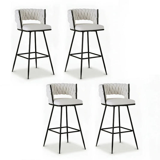 Artiss 4x Bar Stools Kitchen Dining Chair Counter Stool Woven Velvet Metal Ivory - Mekamart Australia