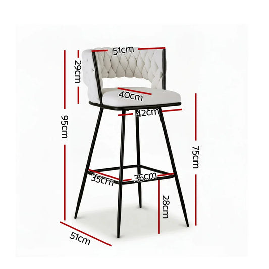 Artiss 4x Bar Stools Kitchen Dining Chair Counter Stool Woven Velvet Metal Ivory - Mekamart Australia