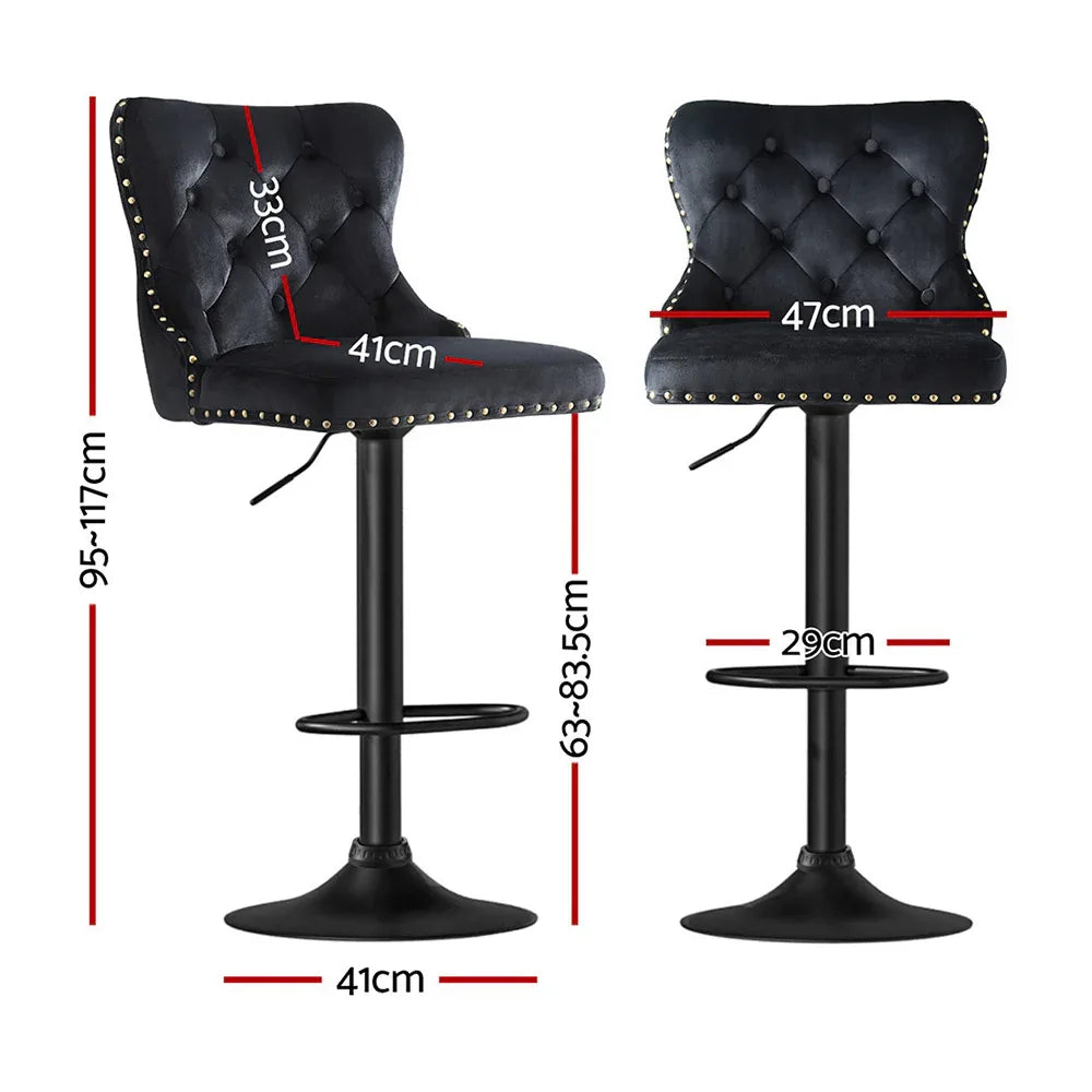 Artiss 1x Velvet Bar Stool Adjustable Height Nailhead Trim Kitchen Counter Stool - Mekamart Australia