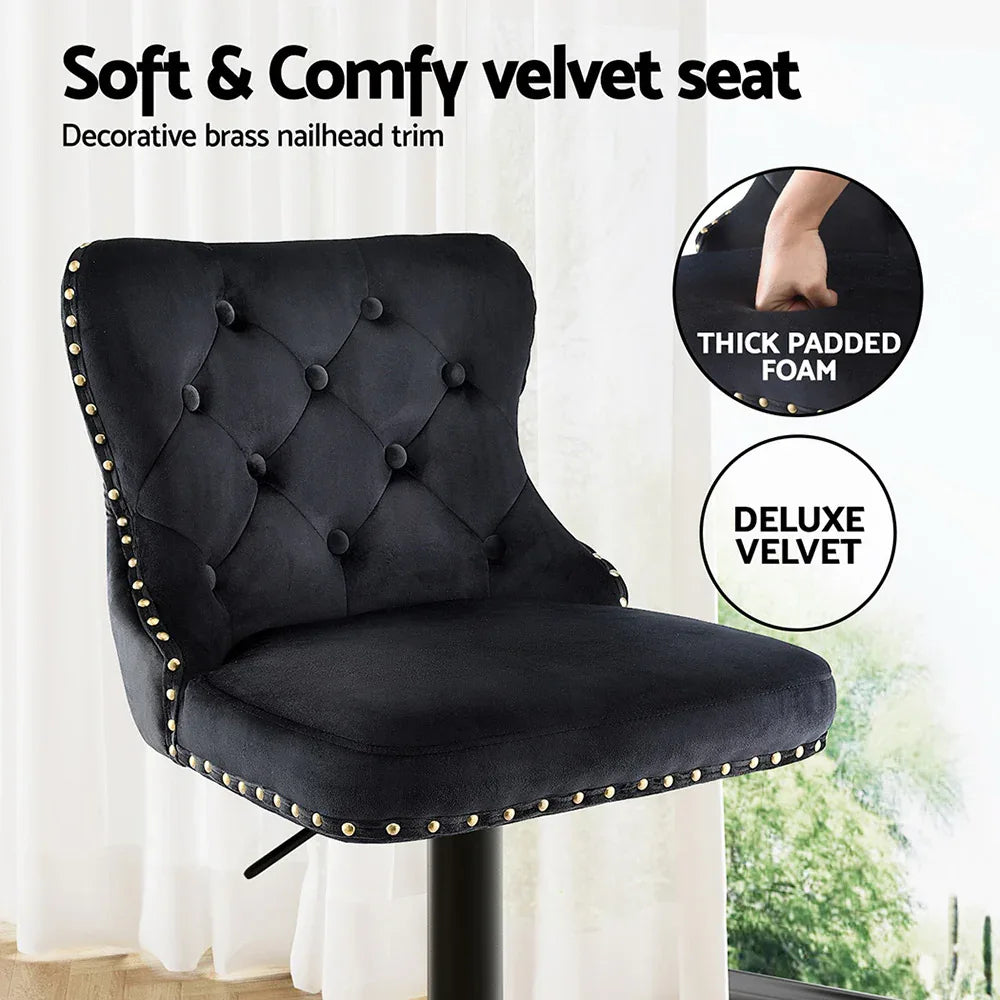 Artiss 1x Velvet Bar Stool Adjustable Height Nailhead Trim Kitchen Counter Stool - Mekamart Australia