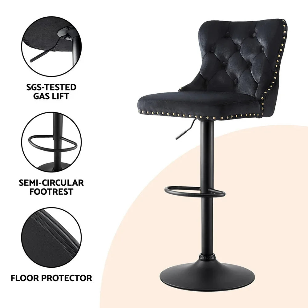 Artiss 1x Velvet Bar Stool Adjustable Height Nailhead Trim Kitchen Counter Stool - Mekamart Australia