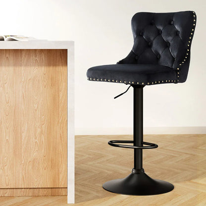 Artiss 1x Velvet Bar Stool Adjustable Height Nailhead Trim Kitchen Counter Stool - Mekamart Australia