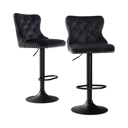 Artiss 2x Velvet Bar Stool Adjustable Height Nailhead Trim Kitchen Counter Stool - Mekamart Australia