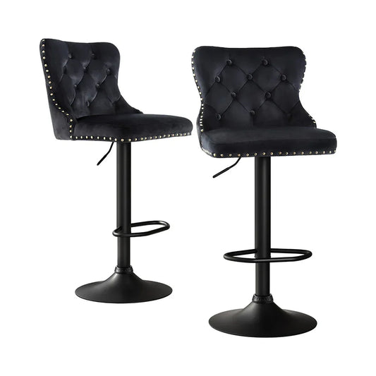 Artiss 2x Velvet Bar Stool Adjustable Height Nailhead Trim Kitchen Counter Stool - Mekamart Australia